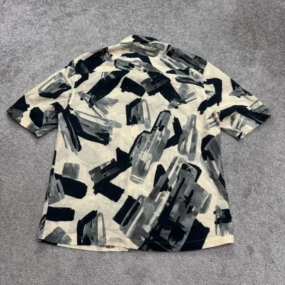 River Island Brush Strokes Abstract Print Button Down Shirt Mens Small Cotton